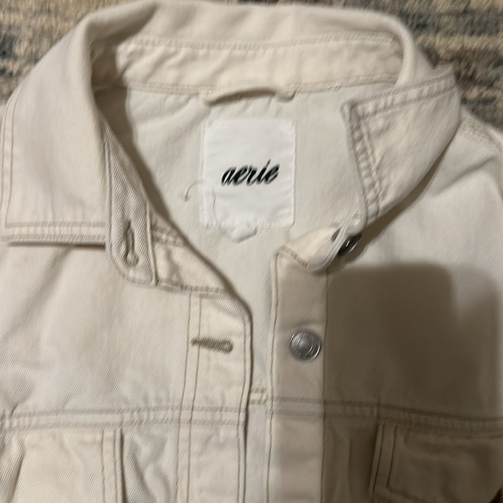 Aerie White Denim Jacket Medium
