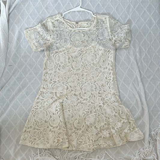 FREE PEOPLE Ivory Lace A-Line Tunic Mini Dress or Tea Dress size Medium