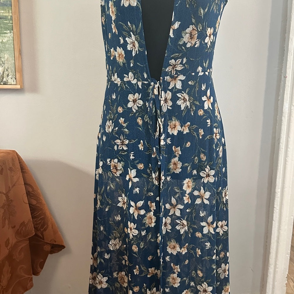 Reformation navy women’s boho floral tie waist kimono dress size small