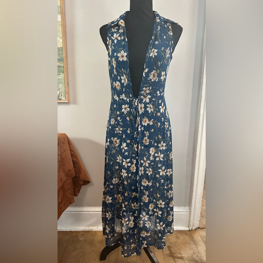 Reformation navy women’s boho floral tie waist kimono dress size small