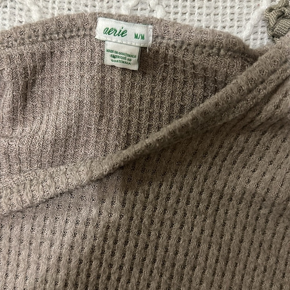 Aerie Cozy Up Waffle Crew Neck Oversized Sweater Size Medium