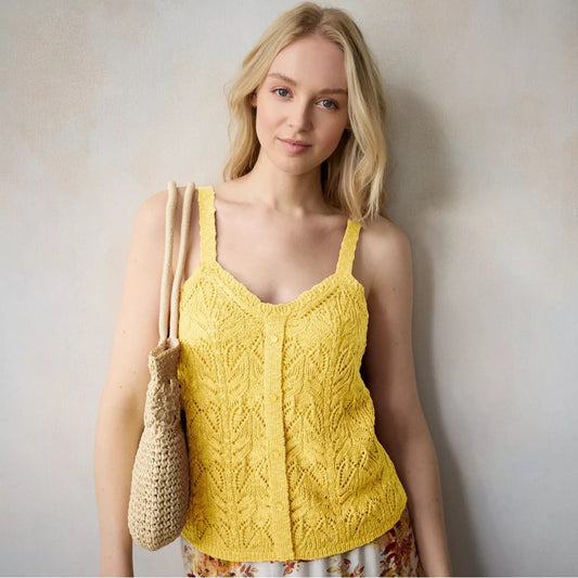 Sunshine Yellow Knitted Button Front tank LC by Lauren Conrad size XXL