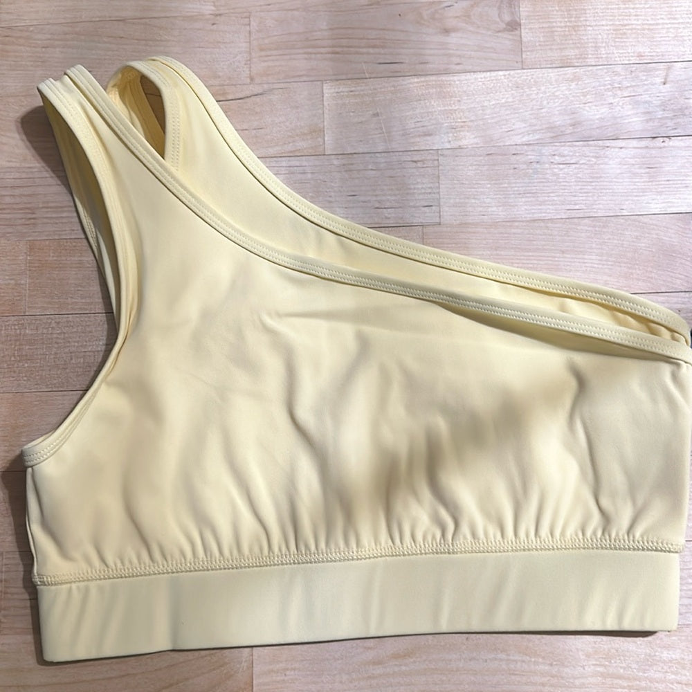 Women’s yellow one shoulder Athletic or Yoga sports bra size small 4 Laps